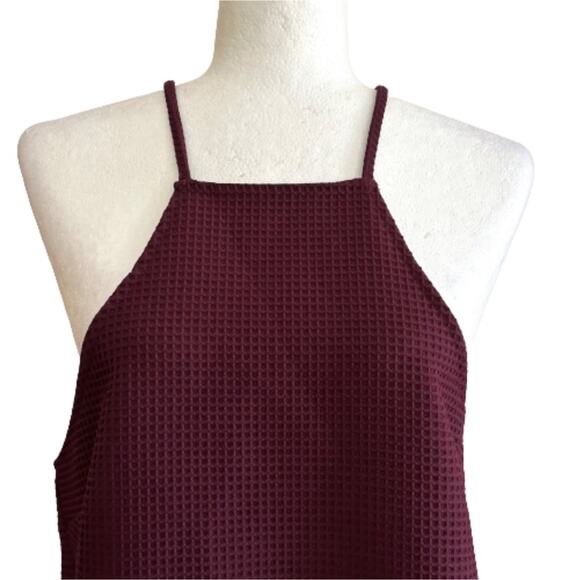 TOBI Dress Corlette Wine Waffle Weave Halter Racerback Pockets Shift Medium NEW - Picture 4 of 13